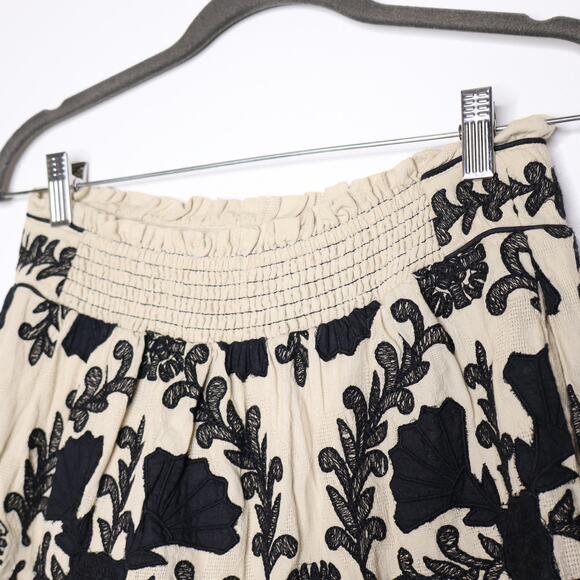 ANTHROPOLOGIE A-Line Flounce Mini Skirt Emobroidered Floral Black Tan Women's S - Picture 12 of 16